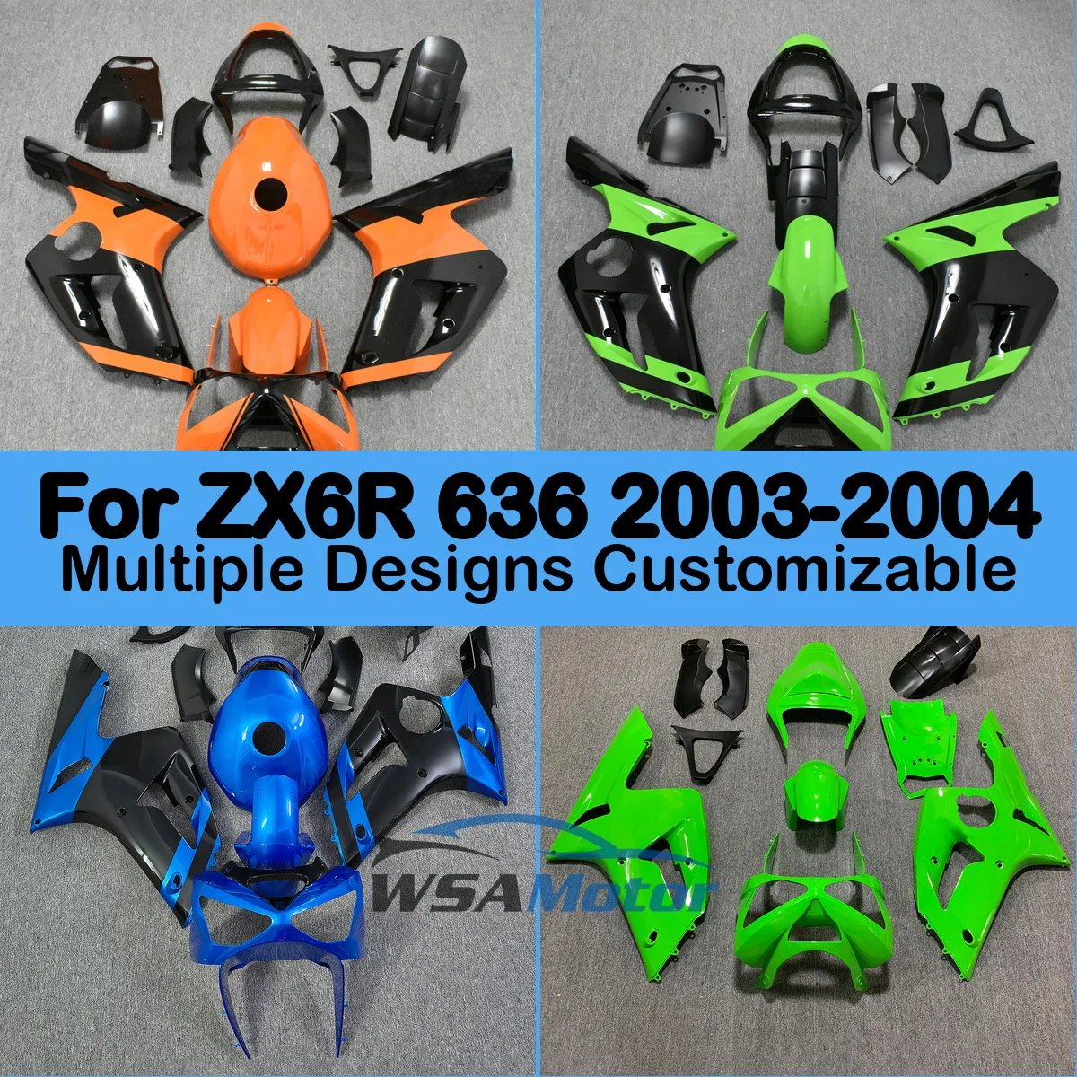 for Kawasaki for ZX6R 636 for ZX 6R 2003 2004 ABS Plastic Injection Mold Fairing Kit Bodywork Set