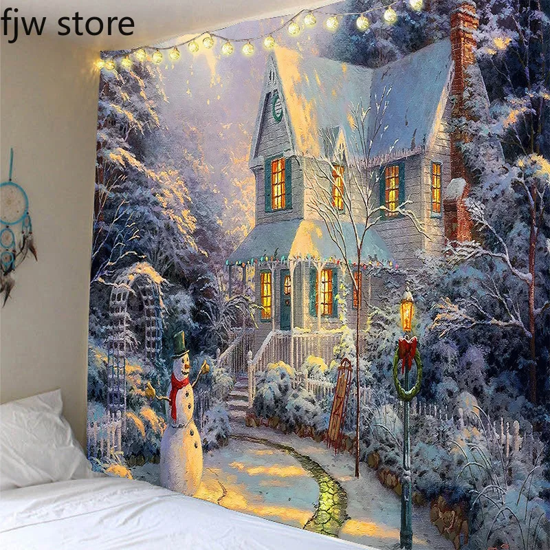 Christmas decoration tapestry Santa Claus  tree Snowman  wall hanging living room  New Year home