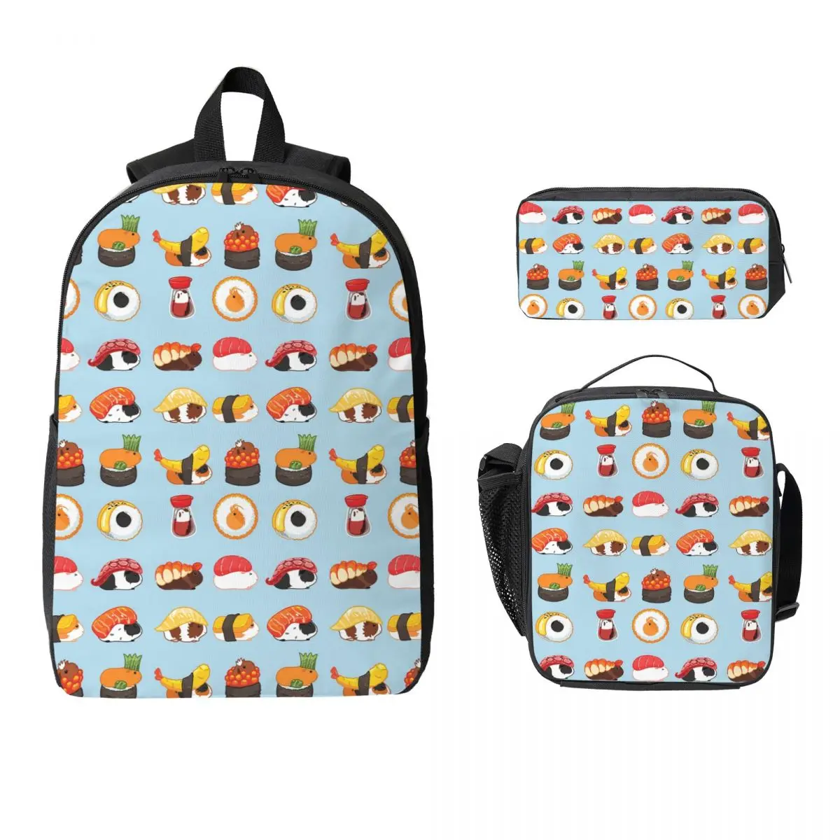 

Love Guinea Pig Sushi Backpack Student Boys Girls BookBag School Bag Computer Shoulder Bags 3ps Insulated Lunch Bag Pencil Case