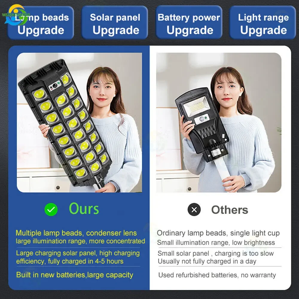 Farola de energía Solar con Sensor de movimiento, luces LED de inundación solares para exteriores, iluminación de 3 modos, IP66, lámpara de seguridad COB impermeable para patio