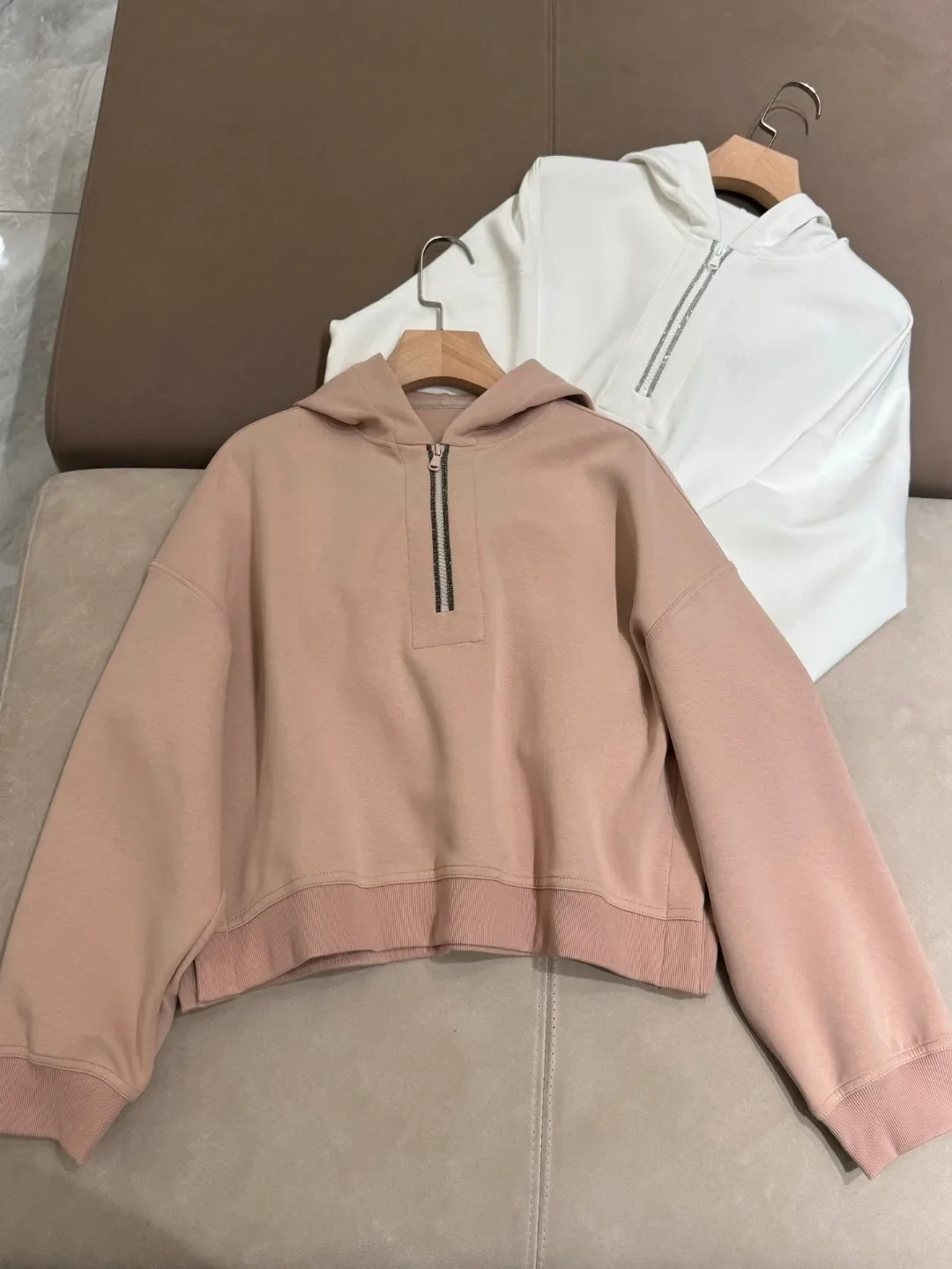 Herbst Winter Damen Perlen Reiß verschluss Hosen Anzug elastische Taille Hose und Langarm Hoodies lässig weiblich Set