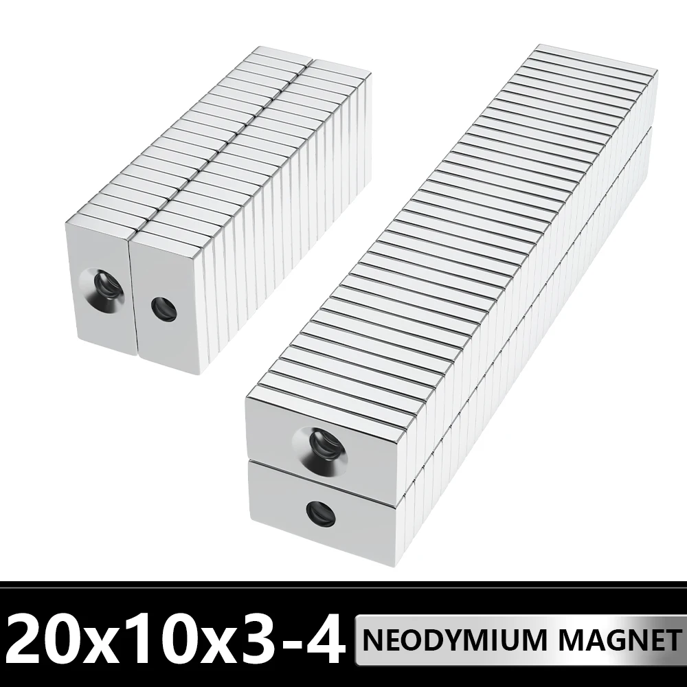 

2~300Pcs Block Magnet With hole 20x10x3-4mm N35 NdFeB Super Powerful Neodymium Magnets Strong Permanent Magnetic imanes