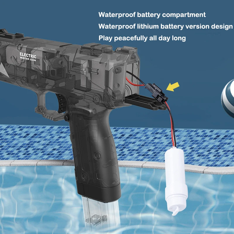Pistola de água elétrica, blasters de água poderosos, pistolas automáticas de tiro contínuo com som, piscina de verão o