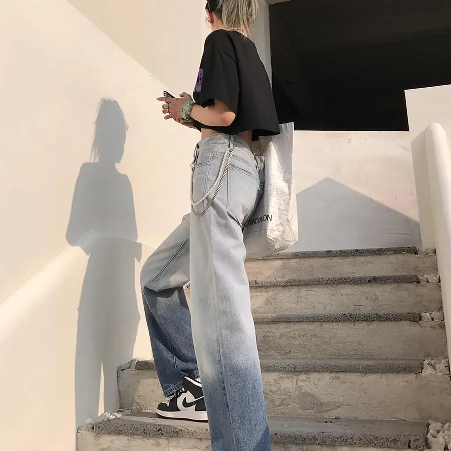 Gradient Fashion Jeans for Women 2023 New Vintage Loose Fit Slim High Waist Wide Leg Pants BF Design Feel Pants