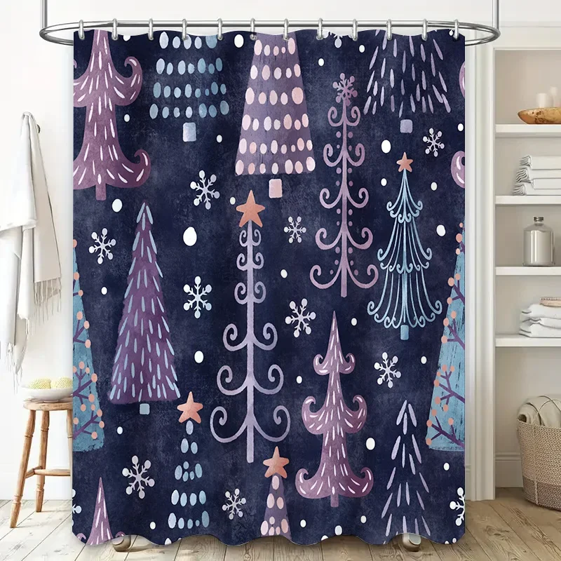 

Занавеска для душа «Рождественская елка», праздничный декор для вашей ванной комнаты, темно-синяя и розовая ткань с принтом, водонепроницаемый коврик для ванной, размер 7,