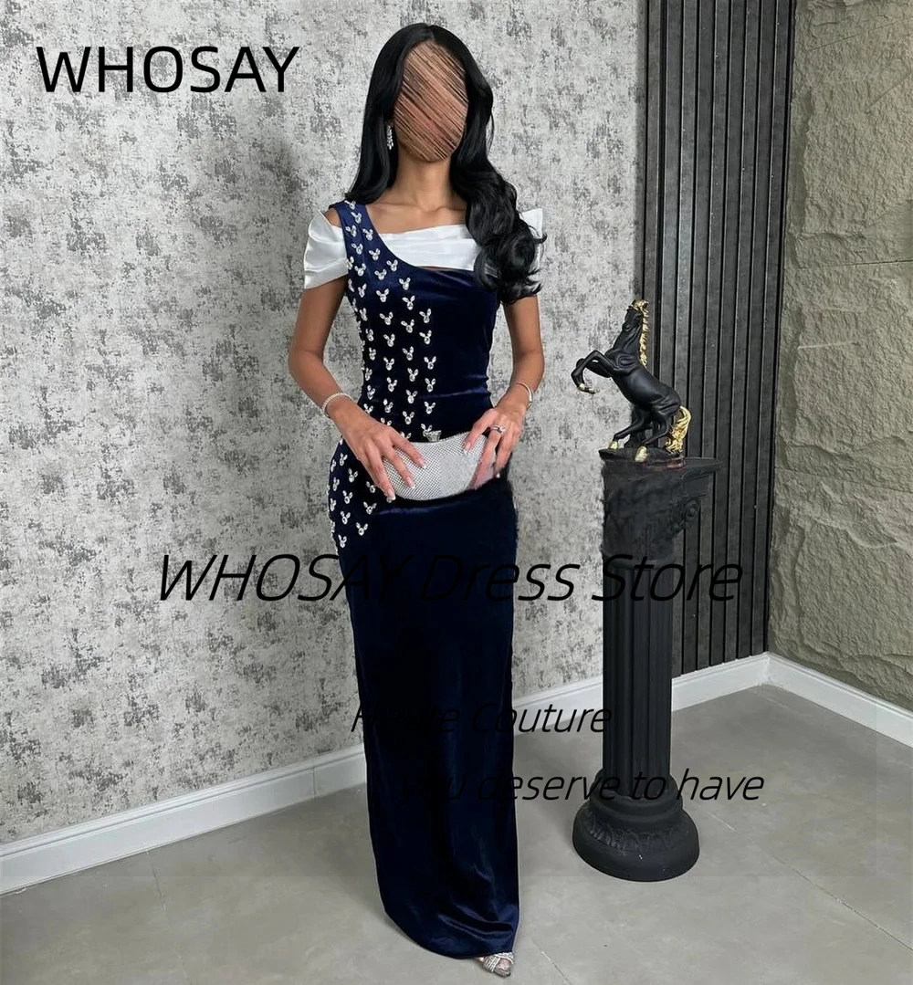 

WHOSAY Velour Long Sheath Prom Party Dresses Handmade Crystals Special Evening Dress Back Slit Robe Des Soiree Customized