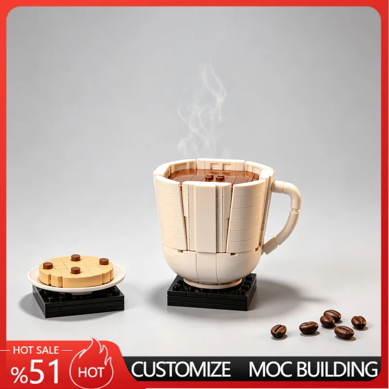 

427 PCS Coffee Mug & Biscuit Still Life Display Customize Creative MOC Building Blocks DIY Assembly Educational Toy For Display