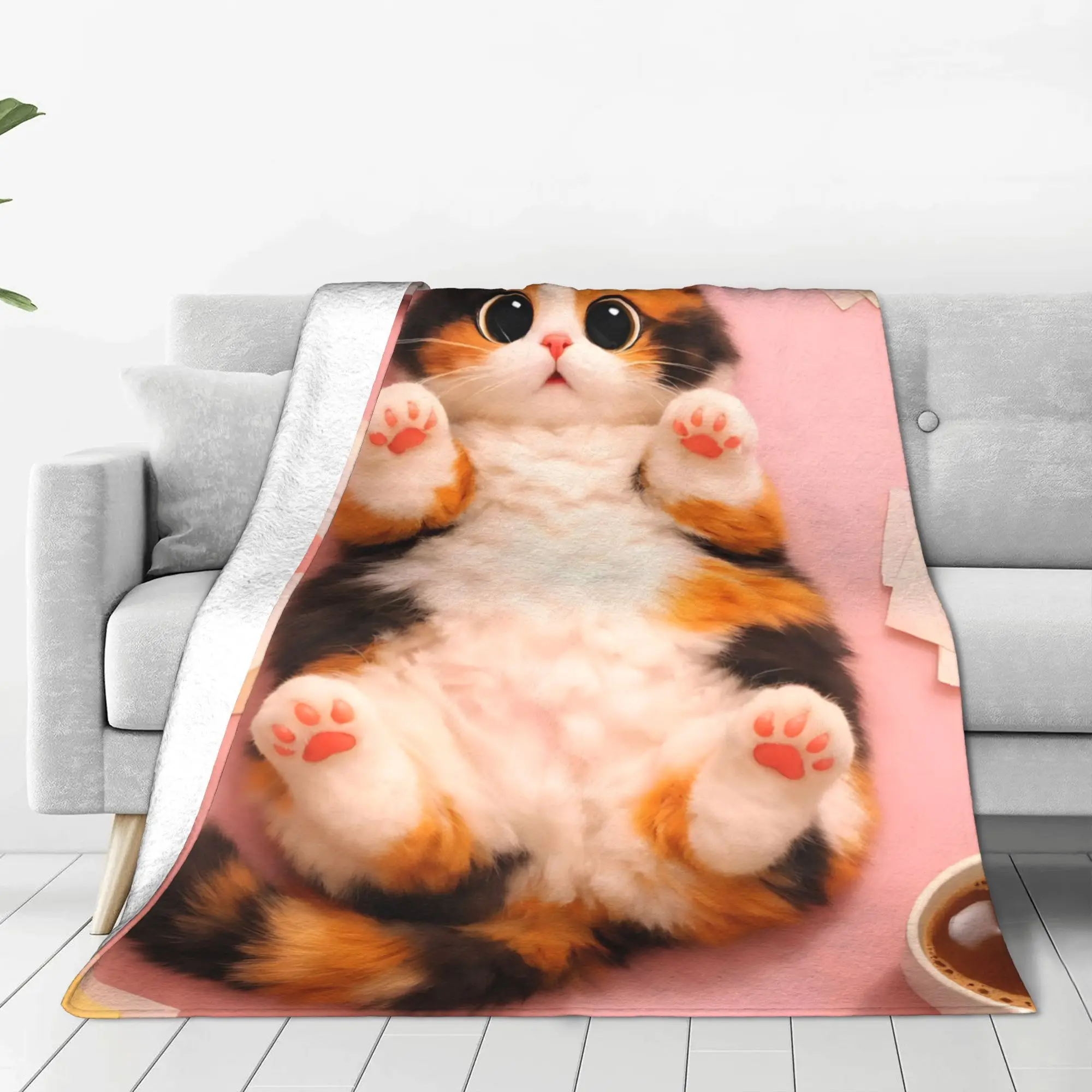 1PC Home British Shorthair Cat  Blanket Throw Super Cosy Plush Living Room Sofa Gift for Christmas Happy New Year