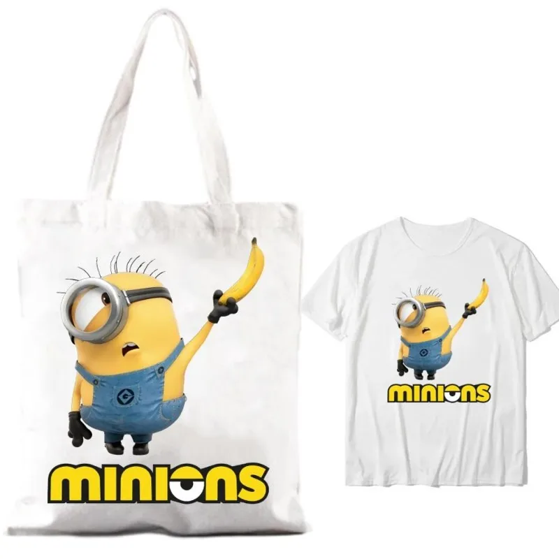 Beast Kingdom Cartoon M-Minions Women Shoulder Bags Couple Combination Clothes Short Sleeve Collar Fashion T shirt Man Cotton