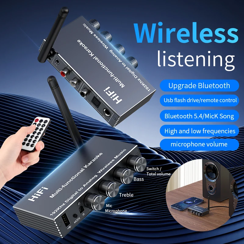 

Fiber-Optic Coaxial BT 5.4 Audio Receiver AUX/RCA Bluetooth-compatible Receiver USB Drive Playback