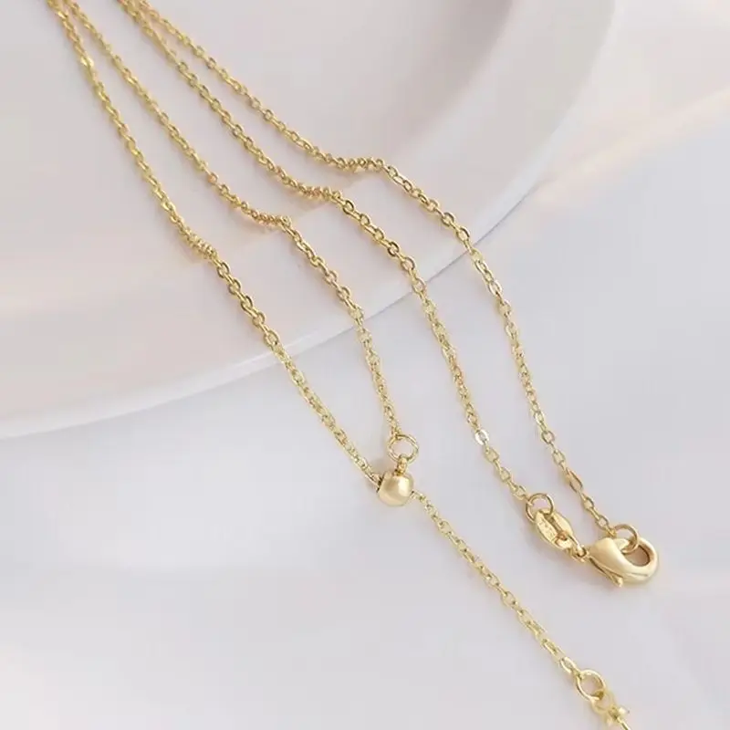 14K Gold Tone Rubber Bead Adjustable Y-Shape Half-Hole Pearl Empty Setting Pendant Clavicle Chain DIY Simple Necklace