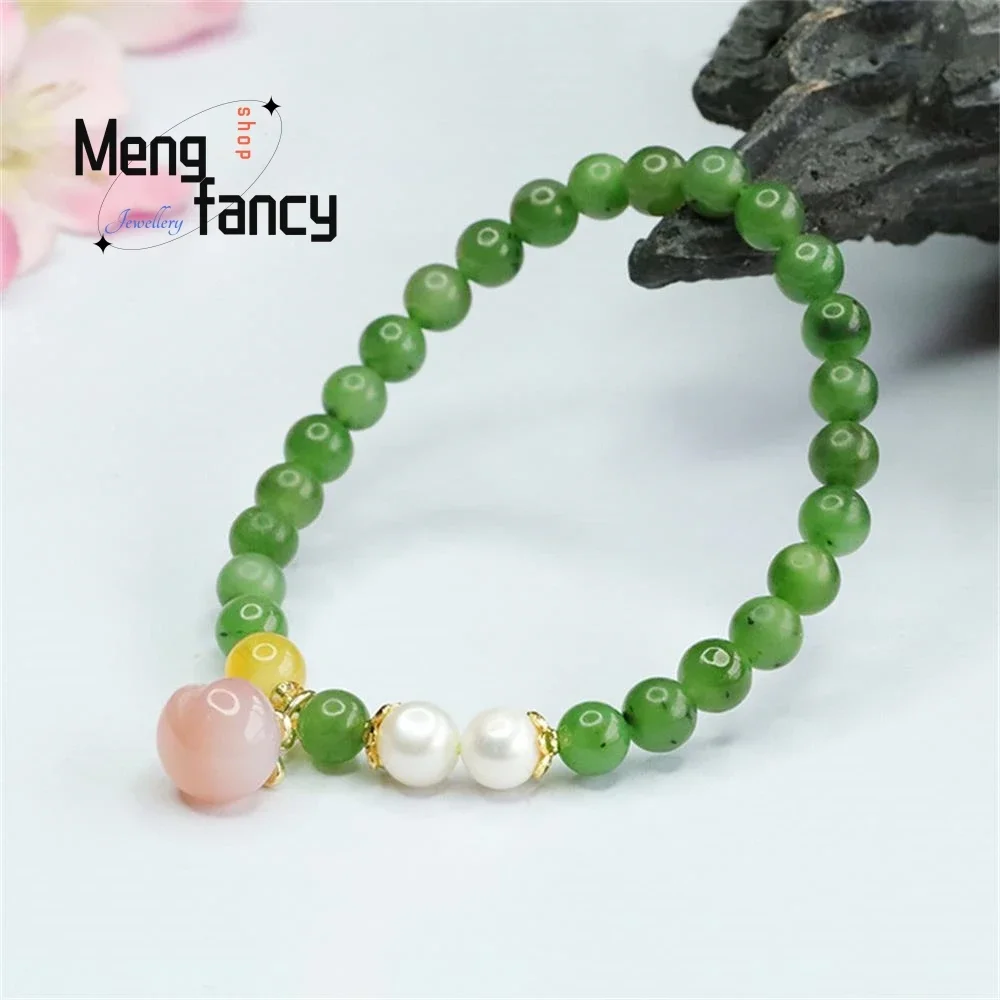 

Natural Hetian Jasper String Salt Source Peach Beeswax Pearl Bracelet Simple High-grade Luxury Fashion Fine Jewelry Holiday Gift