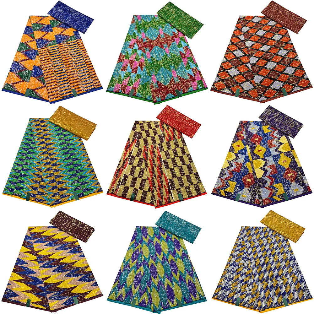 Latest Kente Golden Wax African Cotton Wax Fabric High Quality Batik Dutch 2+4Yards Nigerian Ankara Fabric For Party Dress Y13