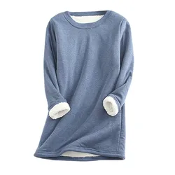 Plus Size Women Thick Fleece Sweatshirt Winter Velvet Warm Underwear Top New Fashion Simple Women's Clothing 2023 T-Shirts