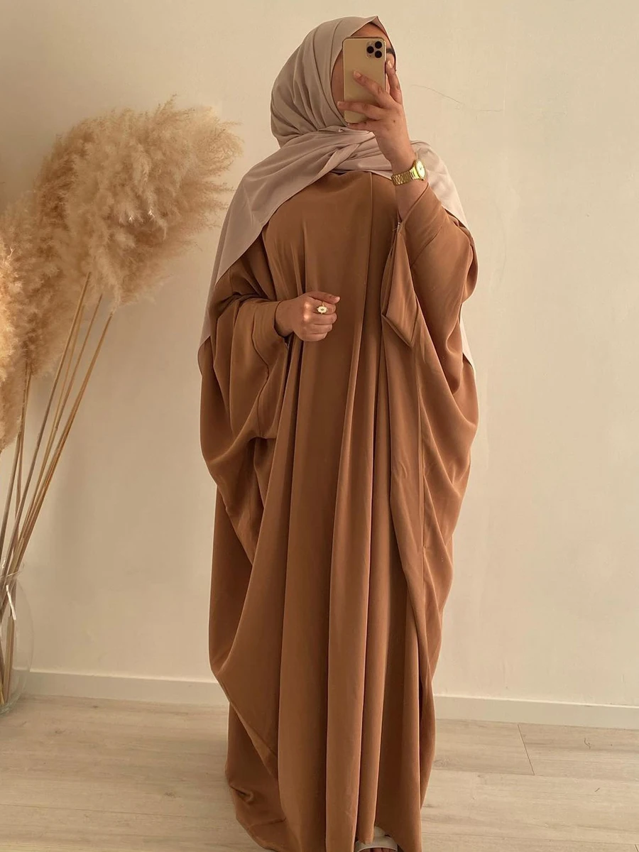 Imagem -03 - Vestido de Oração Muçulmana com Mangas Batwing Abaya Islâmica Roupa Monocromática Jilmb Dubai Turco Jilbals Ramadan Eid Hijabi Jilmb sem Lenço