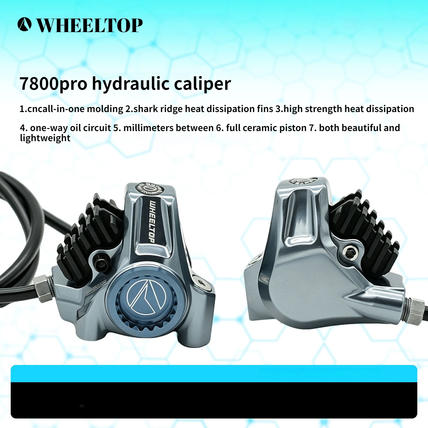 Wheeltop 7800PRO Hydraulischer Scheibenbremssattel mit Vollkeramik-Kolben, Blaugrauer Einweg-Ölkreislauf, Ausgestattet mit Bremsbelägen