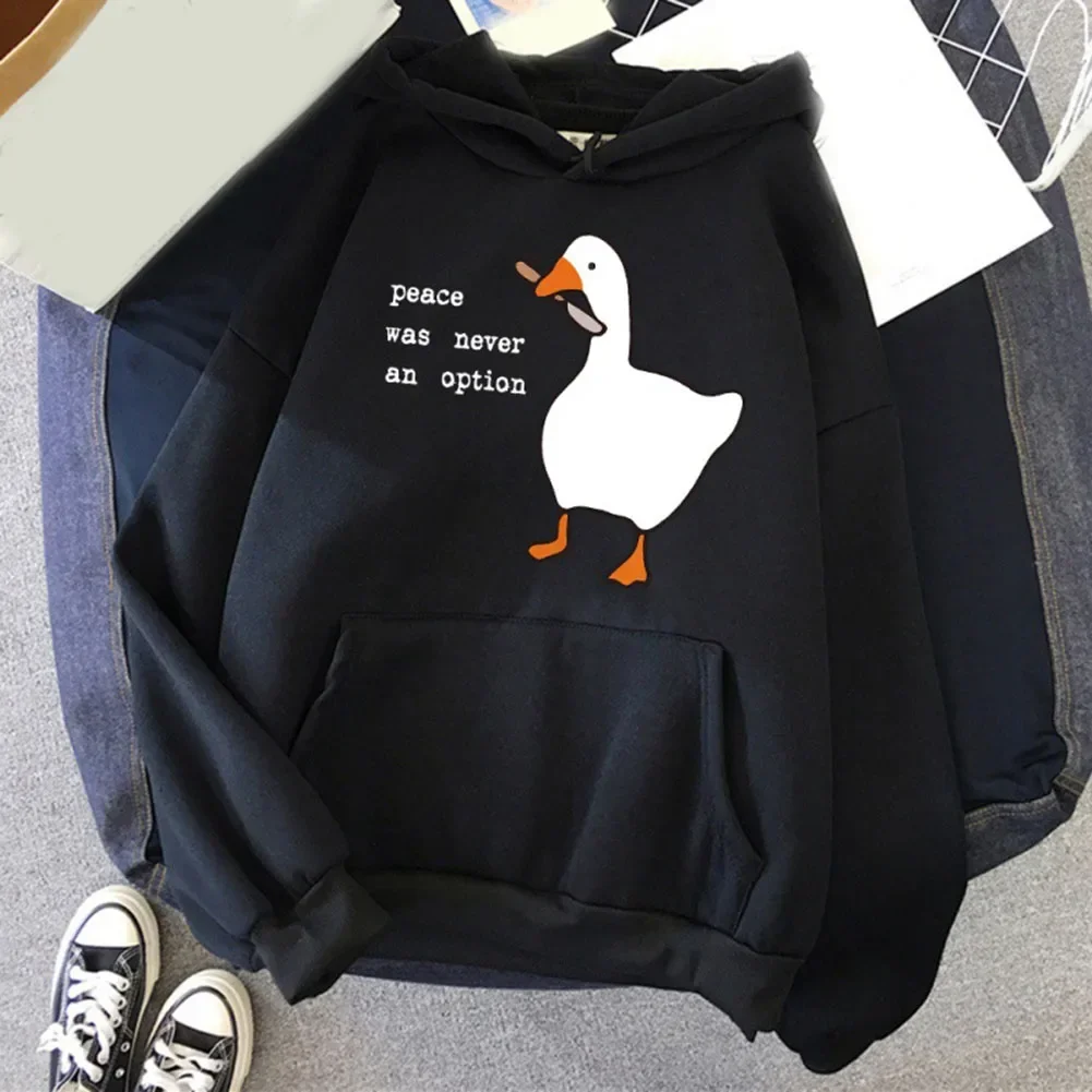 Men and Women Fashion Crewneck Hoody Peace Was Never An Option Goose Print Street Pocket Hoodies White Black Red