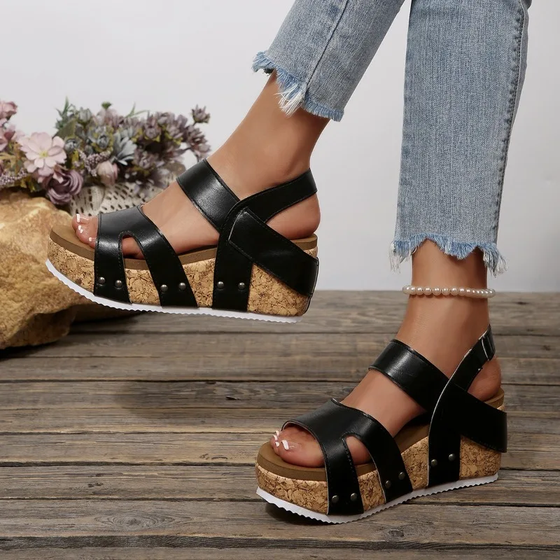 2026 Summer Simple Style Thick Soled Women's Sandals Fashion Solid Color Wedge Non Slip Women Shoes Мюли Женские На Каблуке - view 6