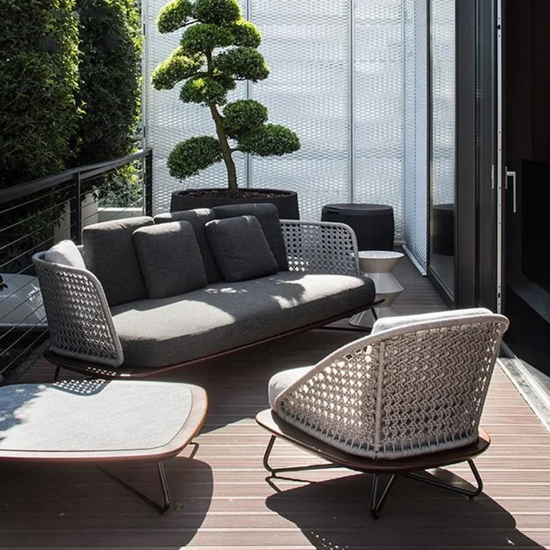 

Outdoor sofa courtyard solid wood rattan sofa coffee table combination