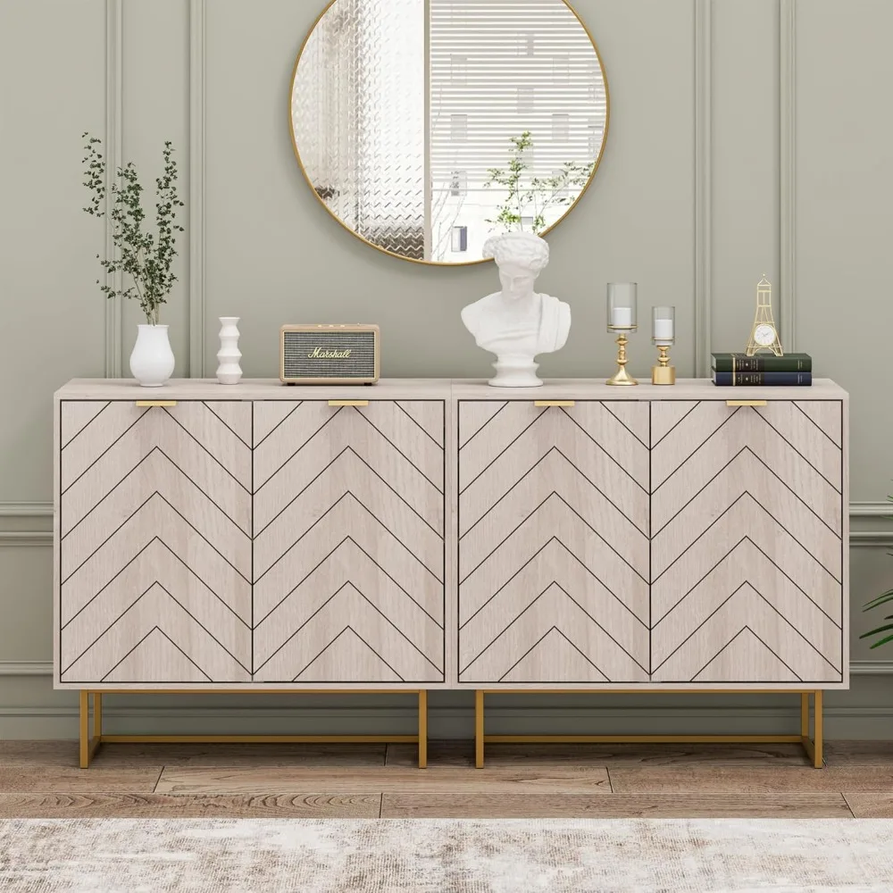 

31.5'' Sideboard Buffet Cabinet with Storage,Sideboard Buffet Set of 2, Natural Storage Cabinet with Doors and Adjustable Shelf