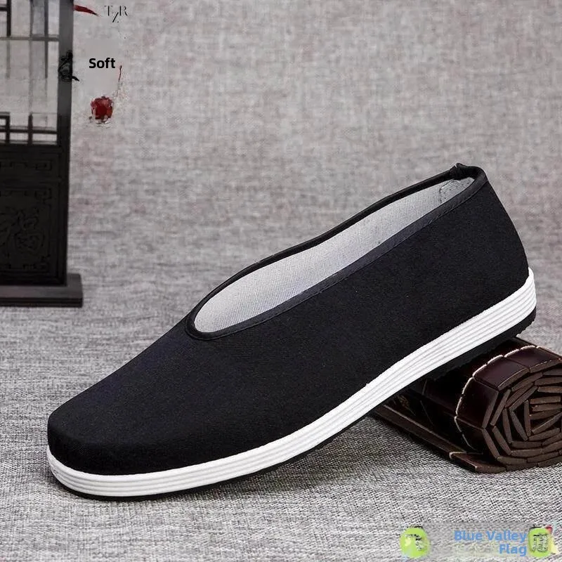 Men's Casual Soft Bottom round Toe Cloth Shoes Chinese Kung Fu Style Retro Middle-Aged And Elderly Leisure Shoes Black