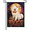 Hey Boo Halloween Garden Flag 12x18 Inch Samoyed Orange Moon Haunted Castle Bats Spiderweb Bow Tie Polyester Double Sided fo llz