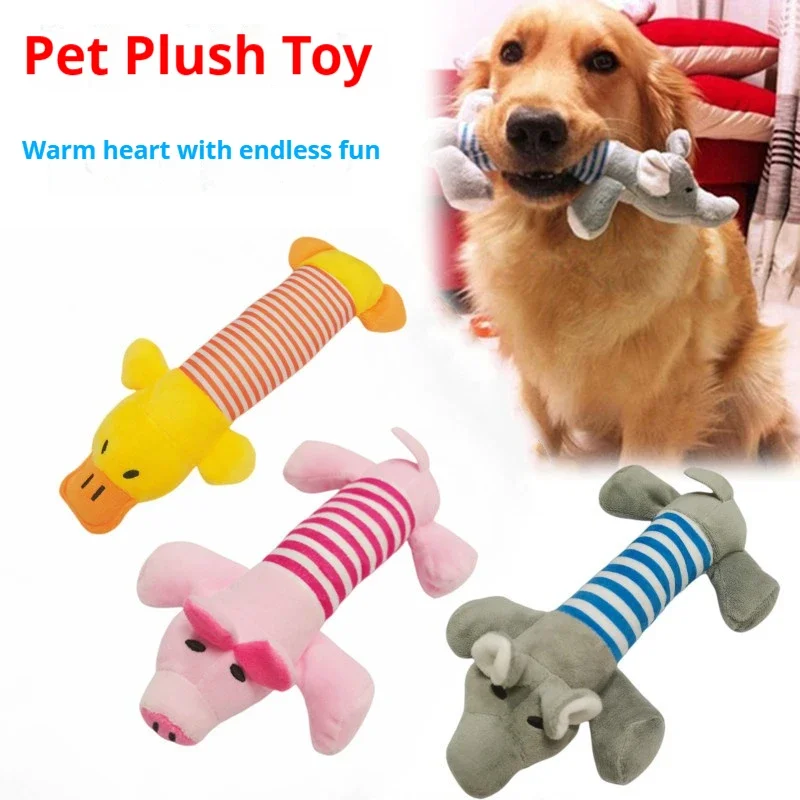 

New Pet Toy Striped Elephant, Yellow Duck, Pink Pig Biting Pet Toy Simulated Pet Sound Dog Toy