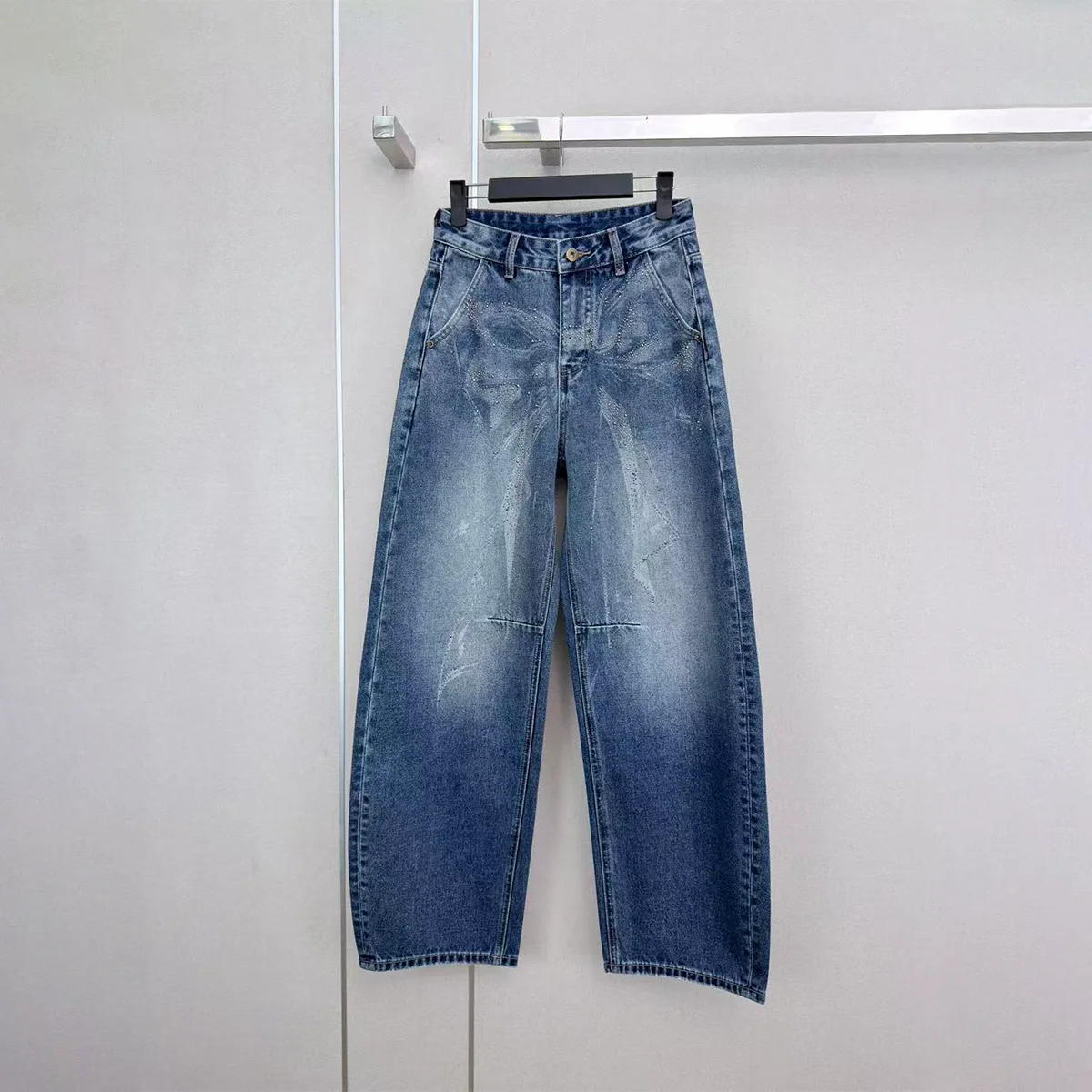 2026 High Quality Women's High Waist Hot Diamond Wide Leg Jeans--2026090173