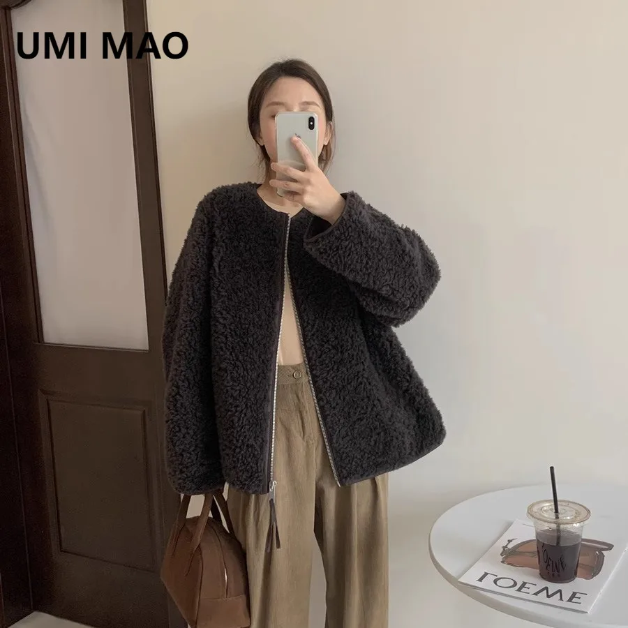 

UMI MAO 100 Cotton Wool Winter Jackets New Lamb Real Fur Wool Integrated Fur Coat Women Medium Long Coat Korean Femme