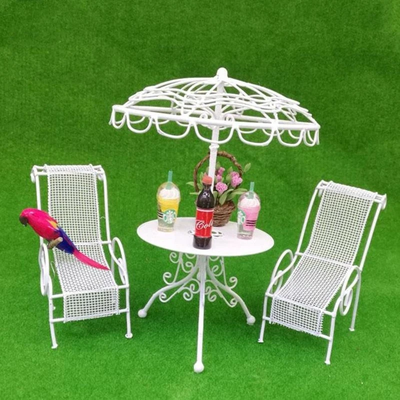KX4B 1/12 Dollhouse Miniature Outdoor Garden Beach Poolside Scenery Metal Table Chair