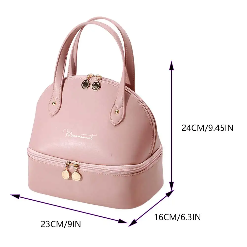 2023 New Insulated Lunch Bags Large Capacity Thermal Bento Bag for Ladies PU Leather Zipper Lunch Box Picnic Food Container Bags