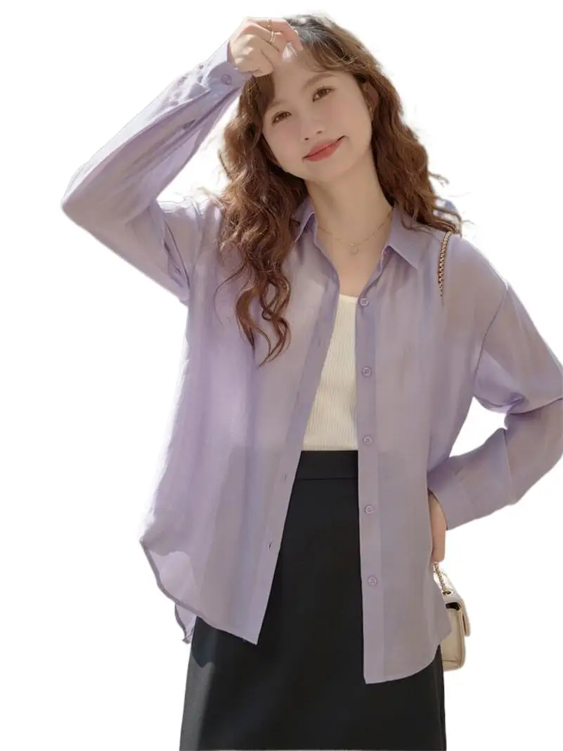 

Spring Women Rayon Split back button shirt Long Sleeve Turn-down Collar Loose Casual Shirts Basics Office Lady Tops Blouses Soft