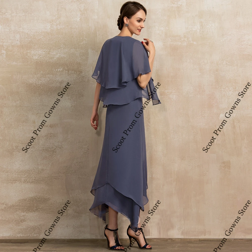 Grey Scoop Mother of Bride Dresses Short Sleeve Wedding Party Dresses for Women 2025 Summer New Chiffon Beach Robe De Soirée
