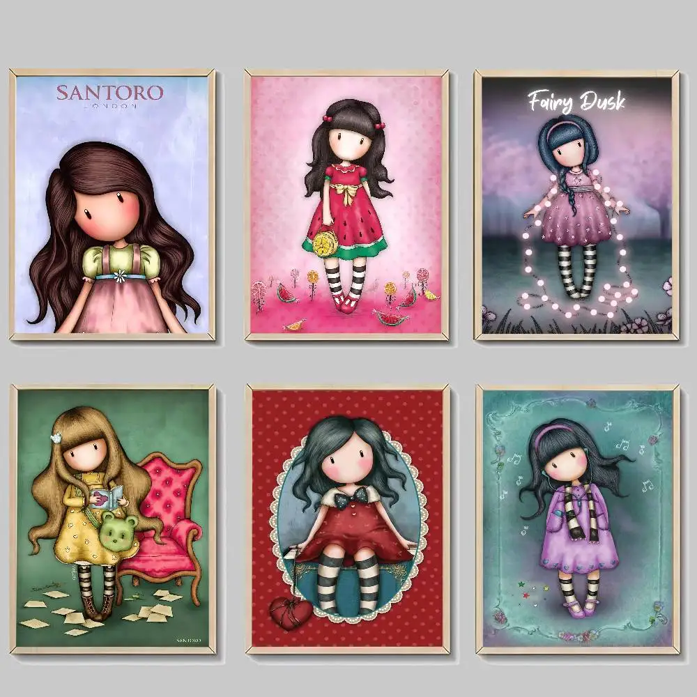 S-Santoro-Gorjuss Cute Cartoon Girl Anime Posters Sticky Whitepaper Sticker DIY Room Bar Cafe Kawaii Room Decor