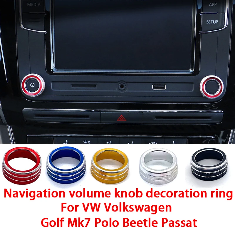 Anillo decorativo para perilla de volumen de Panel de navegación, accesorios interiores embellecedores para VW Volkswagen Golf MK7 Polo Beetle Passat, 2 uds.