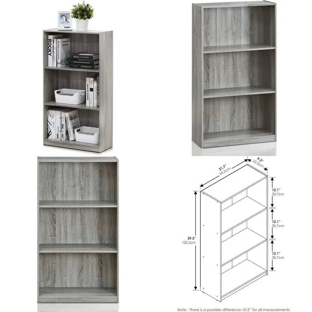 

furinno basic 3-tier bookcase storage shelves, french oak grey