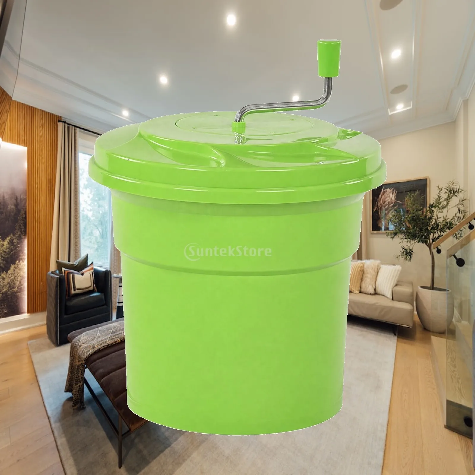 Manual Salad Spinner Plastic Vegetable Washing Basket Salad Drainer with Drainage Hose for Kitchen Fruit Leafy Greens Drying