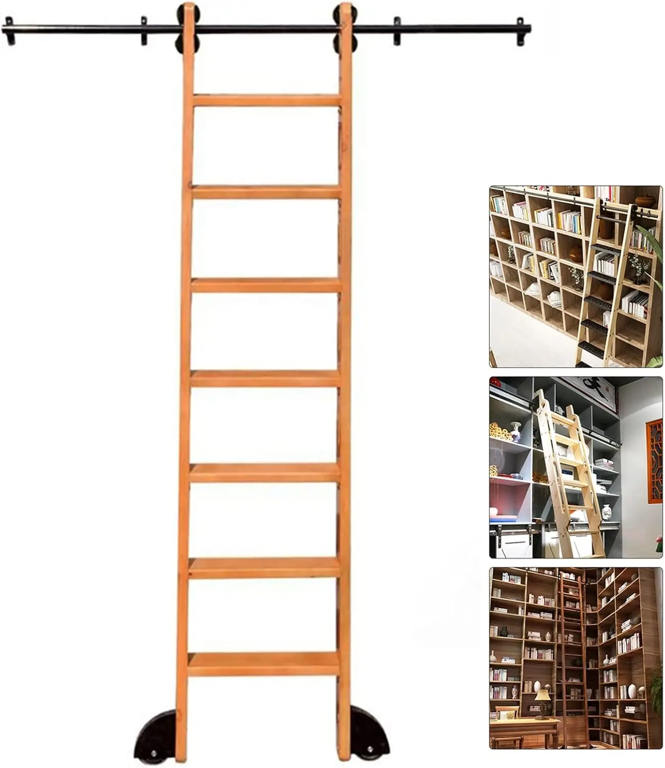 Library Sliding Ladder Hardware Kit (No Ladder) Sliding Hardware Rustic Black Rolling Library Track(No Ladder) Kit, 3.3Ft- 20Ft