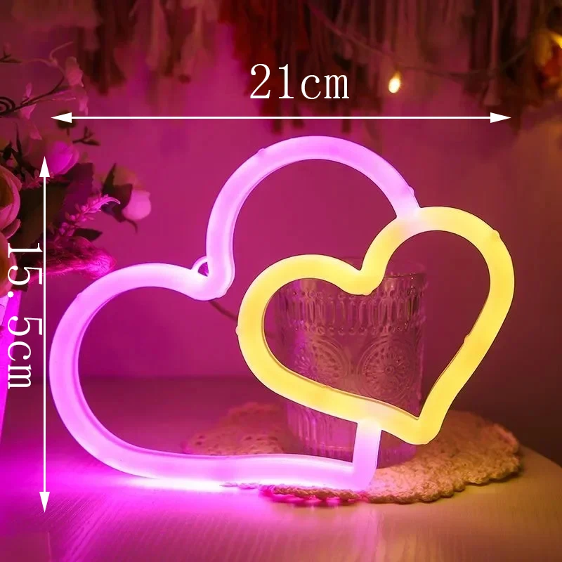 Colorful Neon Double Heart Light Neon Signs for Wall Decor Atmosphere LED for Kids Room Valentine\'s Day Party Confession Wedding