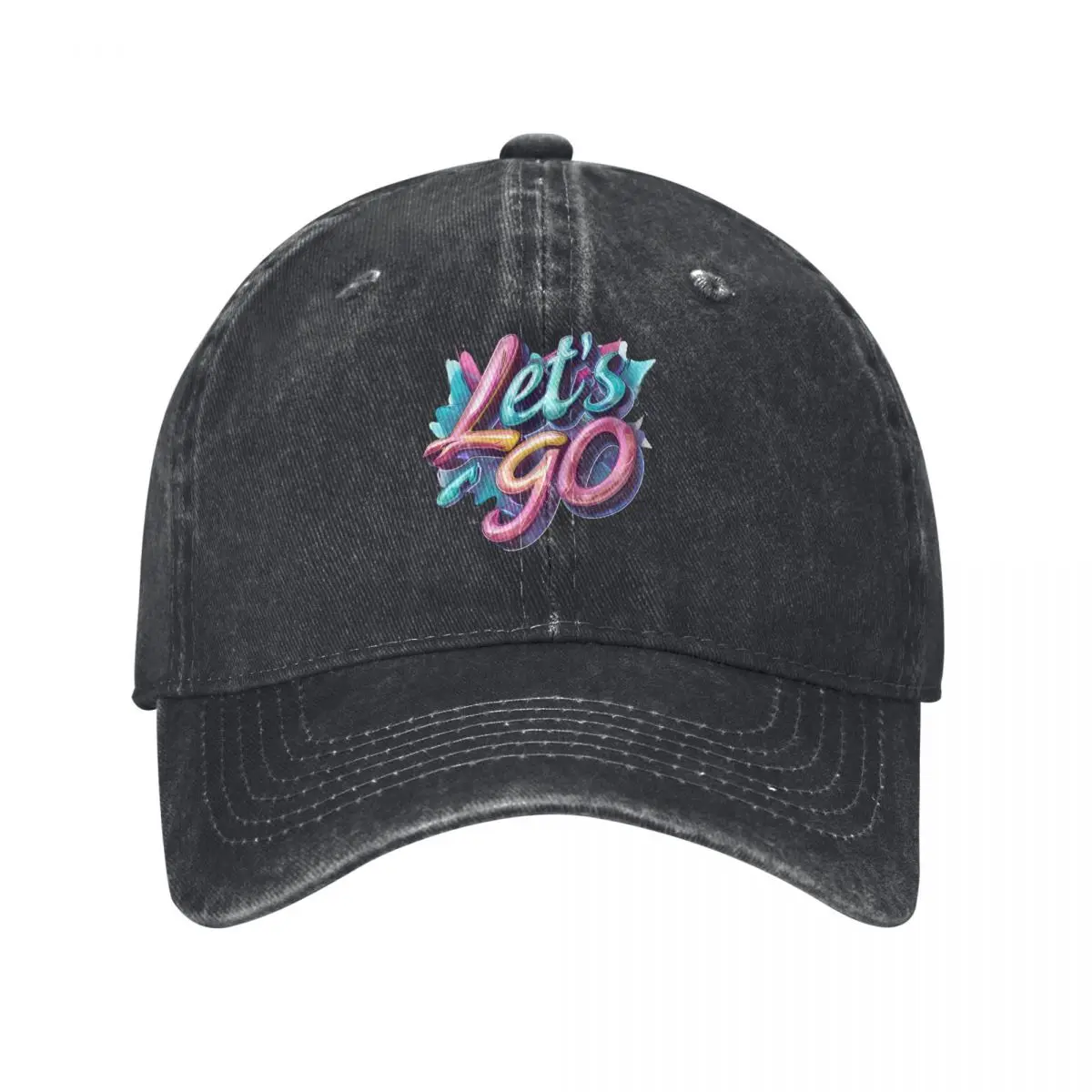 Colorful Let's Go Typography Baseball Caps Vintage Distressed Denim Snapback Cap Unisex Style Outdoor Adjustable Fit Caps Hat