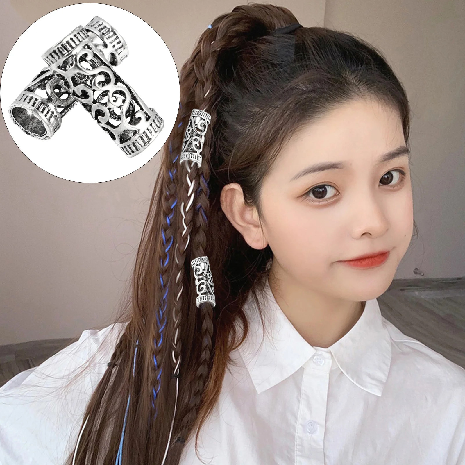 6 قطعة خواتم تخريمية خمر الجوف خارج الأصفاد Dreadlock ل تجديل وصلات شعر حفل زفاف حفلة موسيقية سبيكة إكسسوارات الشعر #6