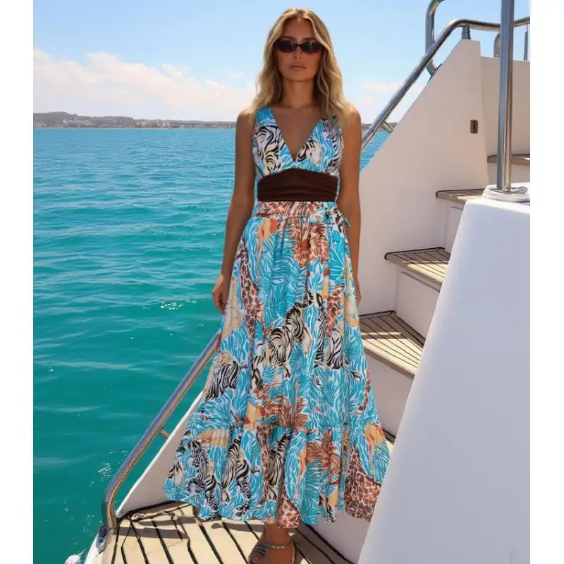Flaxmaker Summer V Neck Animal Print Swimwear And Skirt Vintage Swimsuit Set(s) Femme Party Beachwear Biquini conjunto de