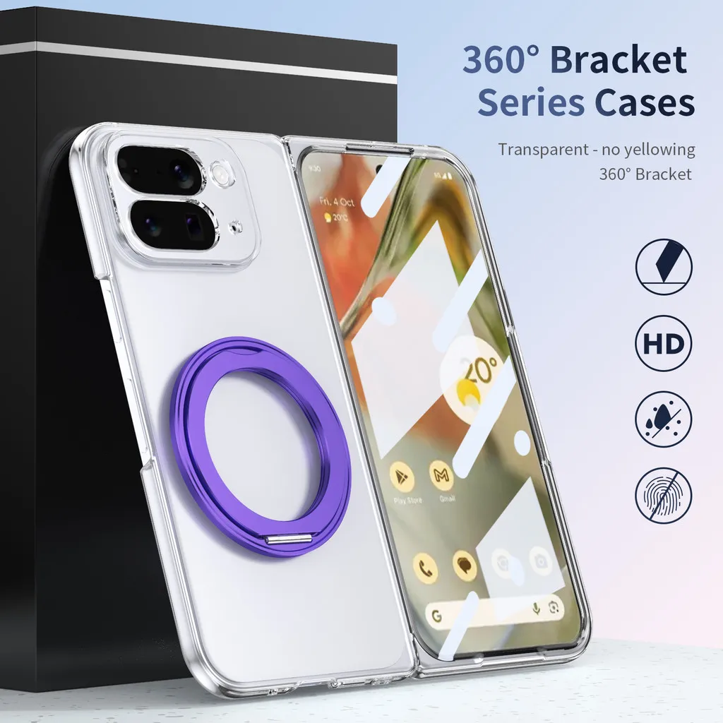 

360° Rotating Magnetic Holder Phone Case For Google Pixel 10 Pro Fold 5G Transparent Hard Shockproof Cover