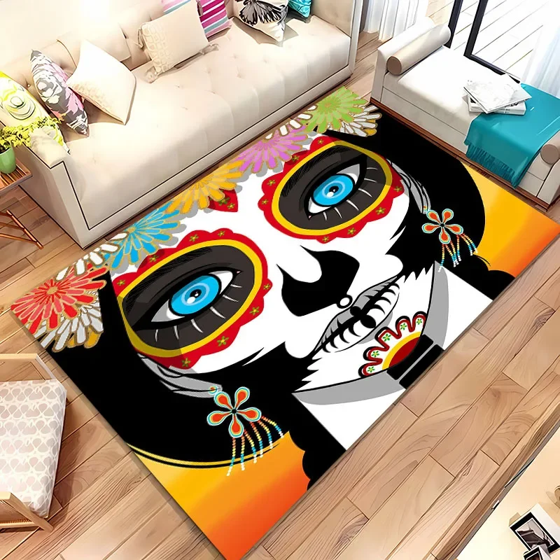 HD Printing Mexican Day of The Dead Rug,Carpet for Living Room Bedroom Sofa Doormat Decor Adult Game Non-slip Floor Mat Alfombra