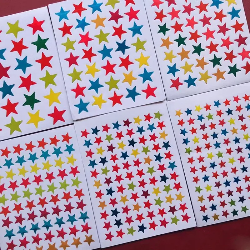 10sheets/Bag Color Star Sticker Stamping Five Pointed Star Sticker Student\'s Reward Sticker Teacher Praise Label 9.5*12.5CM