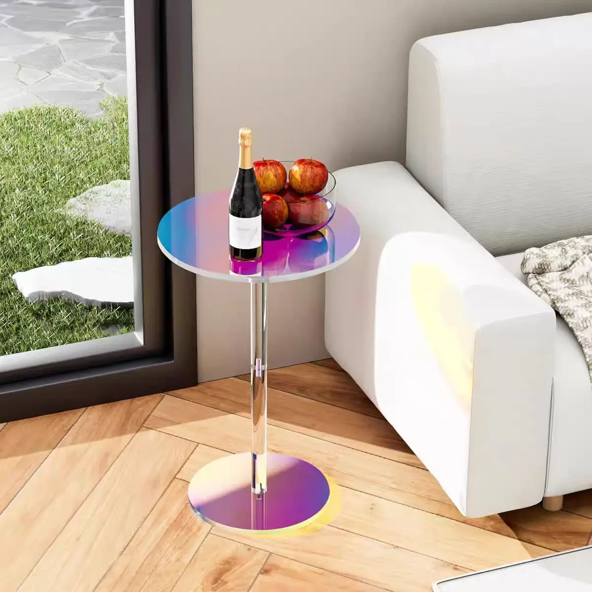 !@Colorful Acrylic Coffee Table Transparent Small Round Table Coffee Side Table
