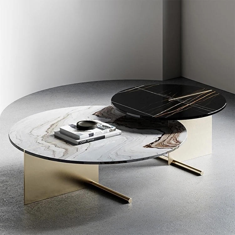 High Quality Luxury Coffee Table Modern Living Room Furniture Style Marble Top Stainless Steel Coffee Table