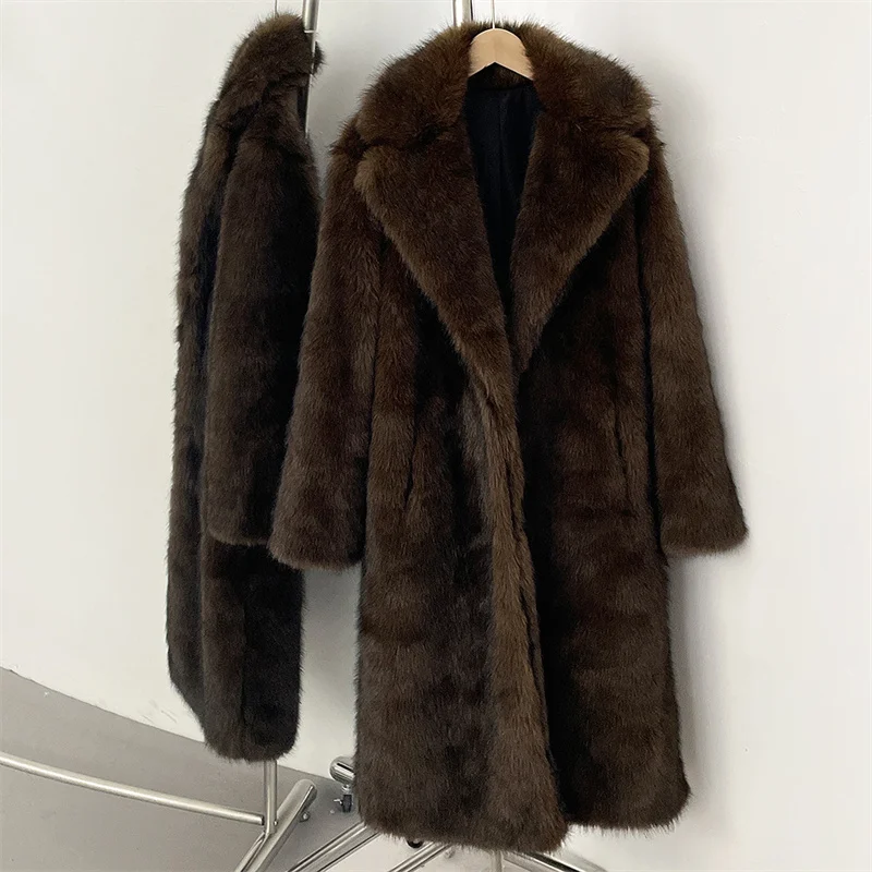 2026 Imitation Fox Fur Coat Women's Winter Faux Fur Long Overcoat Turndown Collar Thicken Outerwear Female Streetwear Fur Jacket