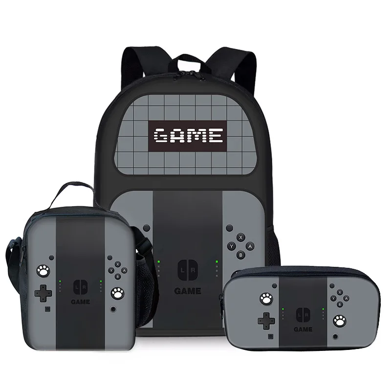 Harajuku Youthful Novelty games console 3D Print 3pcs/Set Student Travel bags Laptop Daypack Backpack Lunch Bag Pencil Case