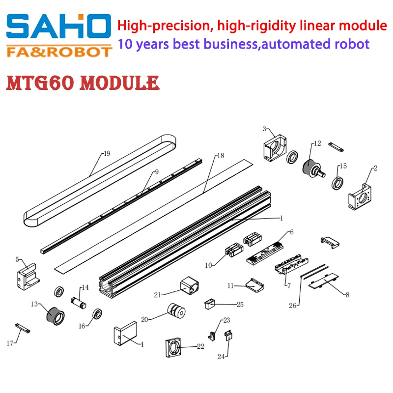 MTG60 Best Selling Belt-Driven Linear Actuator 35kg Load 2m/s Speed 6m Stroke With Motor Bearing Core Linear Guides